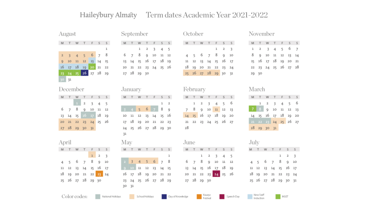Term Dates — British School Haileybury Almaty